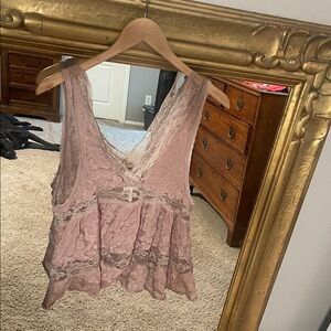 Free People Pink Lace Chemise